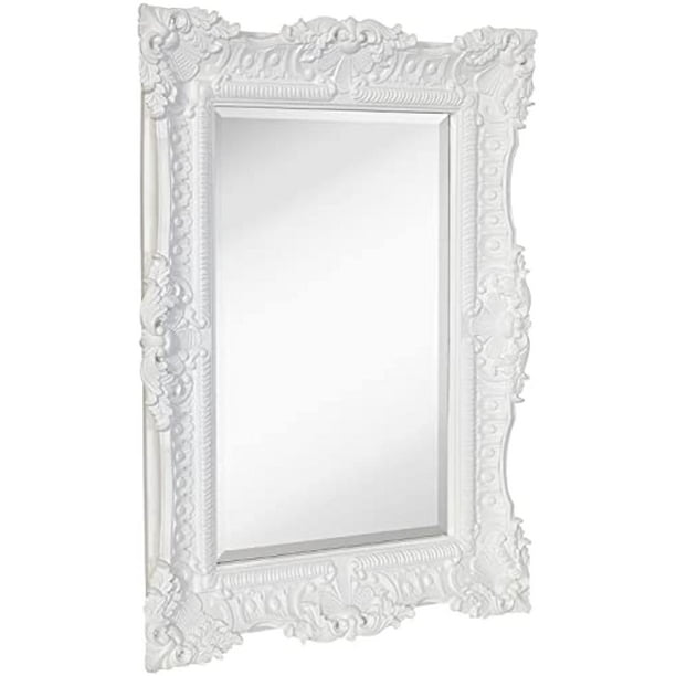 Mount Horizontally or Vertically Hamilton Hills Vintage Wall Mirror Large Ornate White Gloss Baroque Frame Mirror Antique Looking Victorian French Style Mirror for Vanity Bathroom 30 x 40 Mount Horizontally or Vertically Hamilton Hills Vintage Wall Mirror Large Ornate White Gloss Baroque Frame Mirror Antique Looking Victorian French Style Mirror for Vanity Bathroom 30 x 40